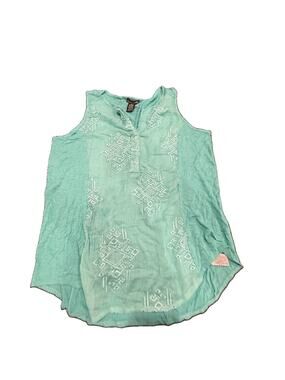 RXB Women’s Large Embroidered Boho Tank Top Pool Blue Sleeveless Rayon Blend